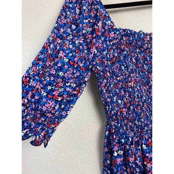 Draper James Floral Smocked babydoll top Blouse Womens sz XS Purple square neck - Picture 5 of 10